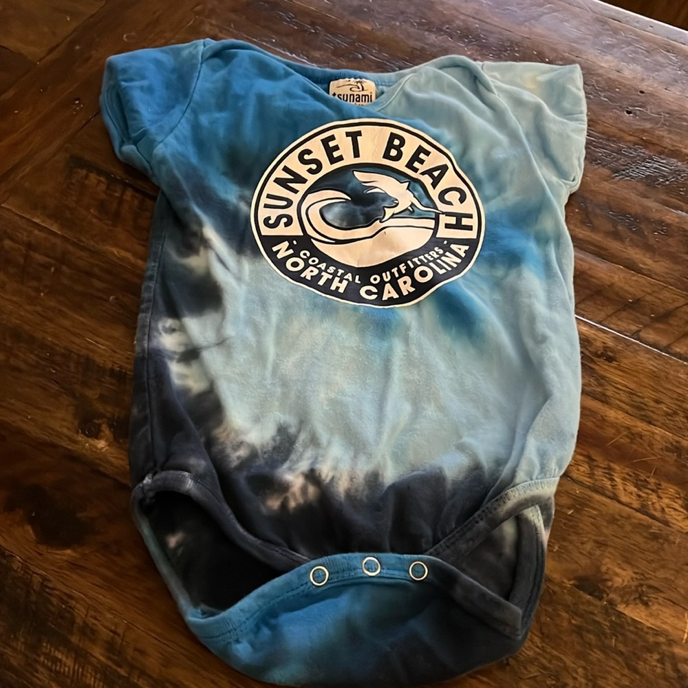 18M Blue Tie-Dye Onesie “Sunset Beach” North Carolina - worn once